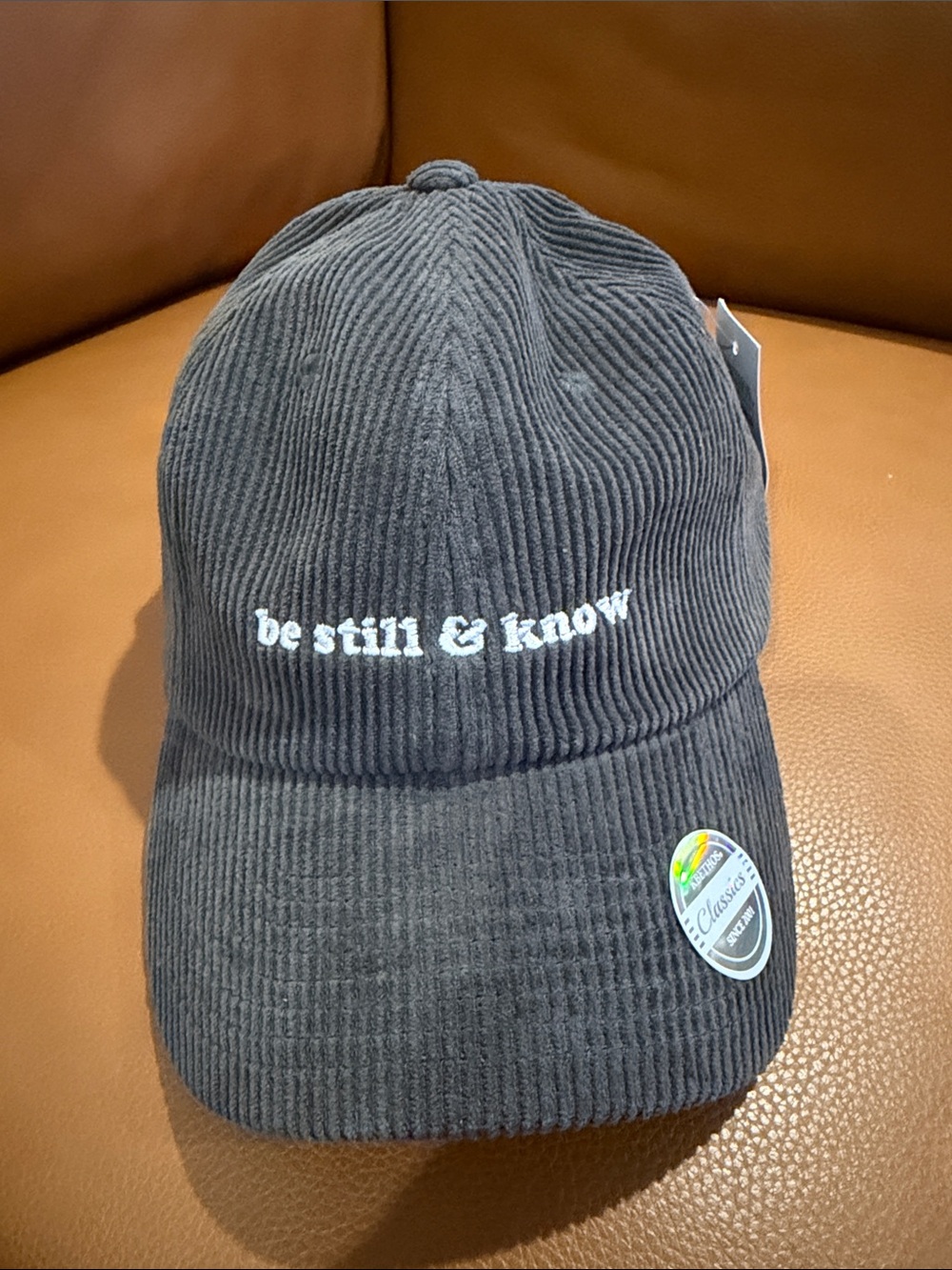 Be Still & Know Corduroy Baseball Cap - Grey